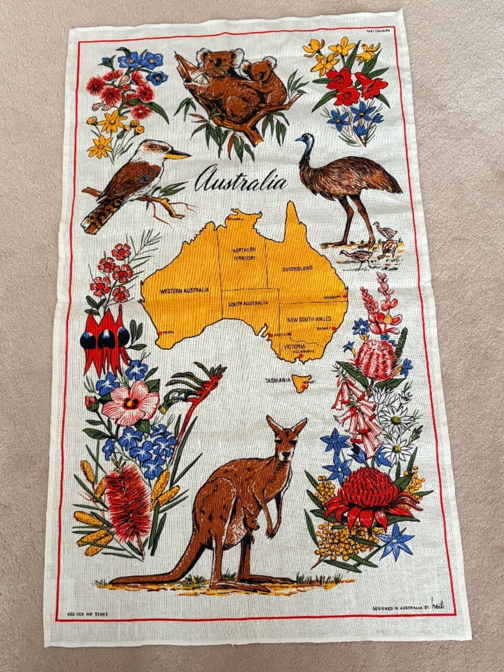Vintage Australia Souvenir Tea Towel by Heil